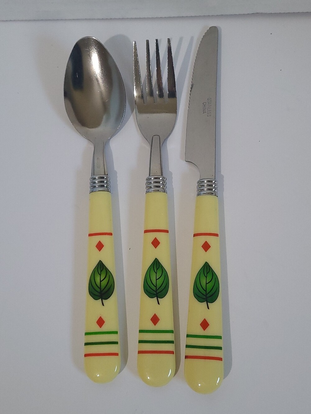 Vintage Gibson Green Country Leaf Flatware Cutlery Set 24 Pcs Service For Eight